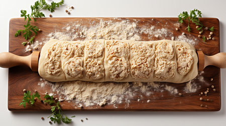 Fresh dough on a wooden boardの写真素材