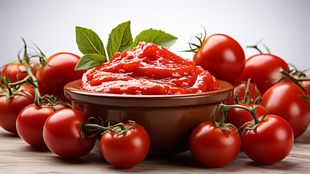 Tomato sauce in a bowl, background imageの写真素材
