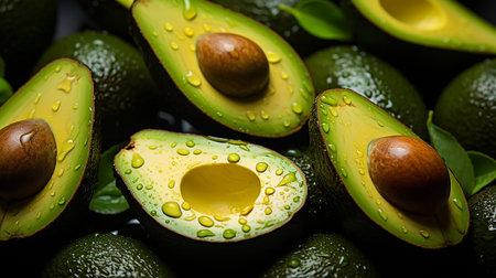Avocado cut in half, fruit backgroundの写真素材