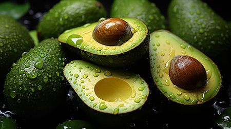 Avocado cut in half, fruit backgroundの写真素材