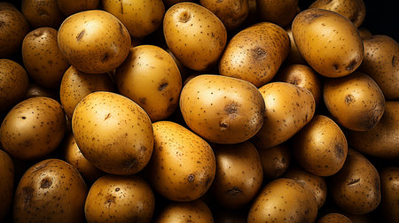 Potatoes on the market, closeup background imageの写真素材