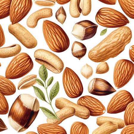 Background of nuts and dried fruits, top viewの写真素材