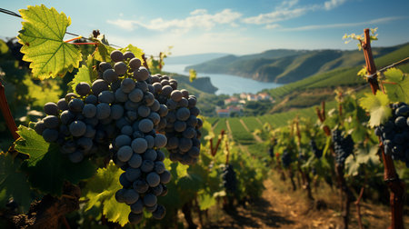 Vineyard in the background, grape farm imageの写真素材