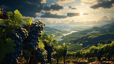 Vineyard in the background, grape farm imageの写真素材