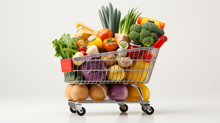 Shopping cart full of vegetablesの写真素材