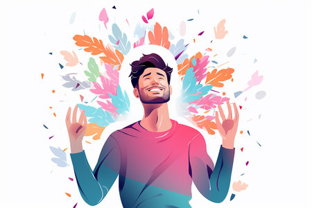 Happy person with party decorations, flat graphic vector illustration isolated on a white...