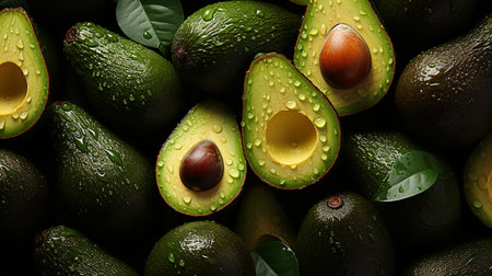 Avocado cut in half, fruit backgroundの写真素材