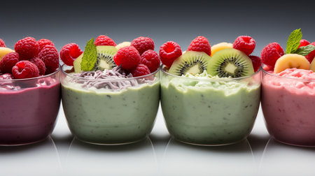 Set of various fresh fruit smoothies isolated on a white background.の写真素材