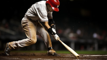 Baseball player hitting the ballの写真素材