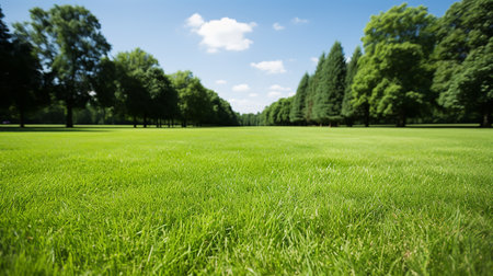 Golf course with blue sky backgroundの写真素材