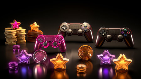 Set of items for gaming interface. Elements for mobile or computer action game.