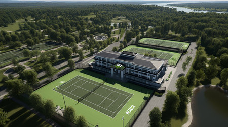 Colorful sports court background. Top view to field rubber ground with white line outdoorsの写真素材