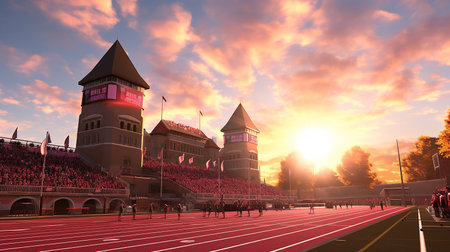 Red running track in the stadiumの写真素材