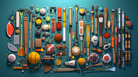 Photo Of Various Sport Game Equipments, top viewの写真素材