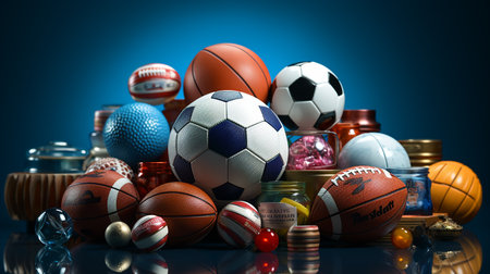 Sport balls isolated on color backgroundの写真素材