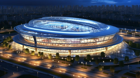 Stadium with night lightsの写真素材