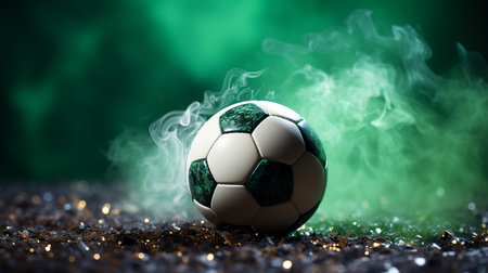 Soccer ball with fire on a dark background, a bright flame symbol backgroundの写真素材