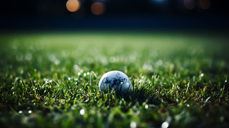 Traditional soccer ball on soccer fieldの写真素材