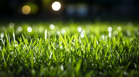 Green grass ground at nightの写真素材