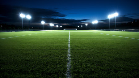 Football stadium at night. An imaginary stadium is modeled and rendered.の写真素材