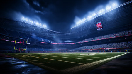Football stadium at night. An imaginary stadium is modeled and rendered.の写真素材