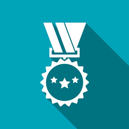 Award Icon with ribbons and stars icon on blue background, vector illustrationのイラスト素材