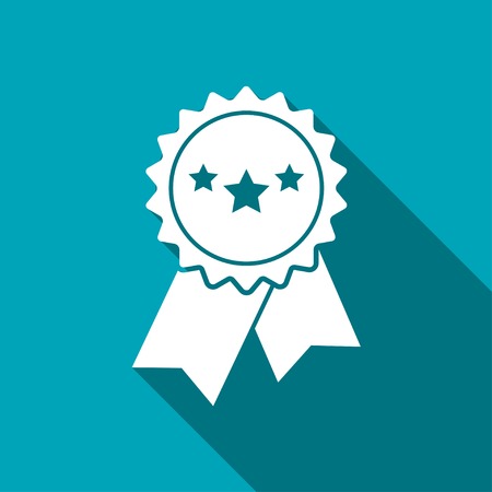 Award Icon with ribbons and stars icon on blue background, vector illustrationのイラスト素材