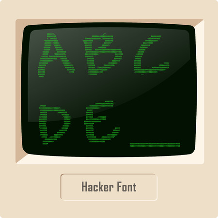 Hacker ASCII character font set on computer display. Vector imageのイラスト素材