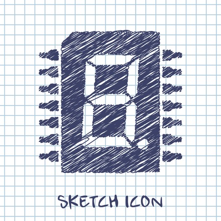 vector sketch icon of digital microchipのイラスト素材