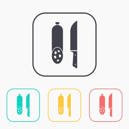 icon of salami with knife color setのイラスト素材