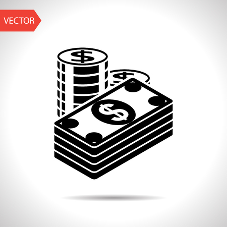 Cash illustration. Paper money with coins vector flat iconのイラスト素材