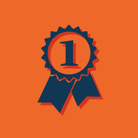 First prize badge with ribbons vector flat icon