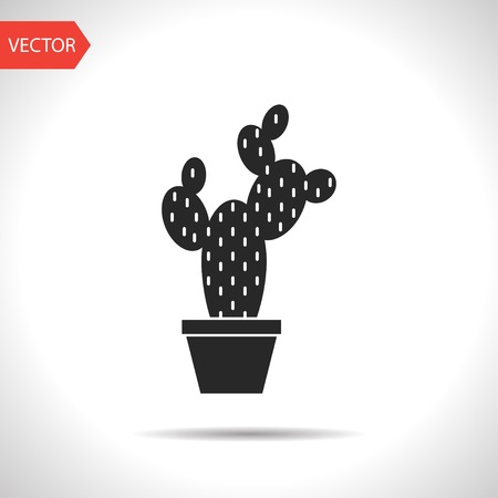 Cactus in flower pot illustration. Household vector iconのイラスト素材