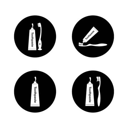Toothbrush Toothpaste icon set. Button style Vector EPS.のイラスト素材