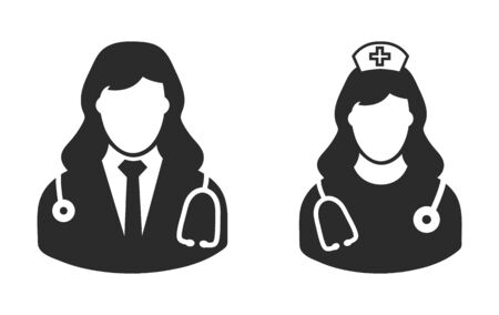 Female doctor and nurse icon. flat style vector eps.のイラスト素材