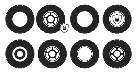 Tire and wheel icon set. Flat style vector EPS.のイラスト素材