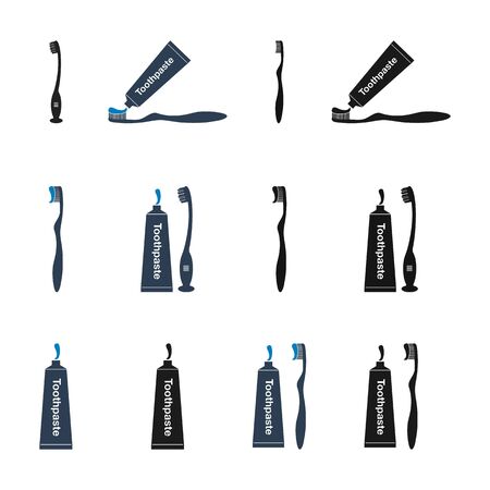 Toothbrush and toothpaste icon set. Flat style vector EPS.のイラスト素材