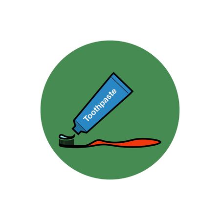 Colorful Toothbrush and Toothpaste icon. Button Style Vector .のイラスト素材