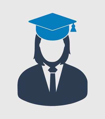 Female graduate student icon with gown and cap. Flat style vector EPS.のイラスト素材