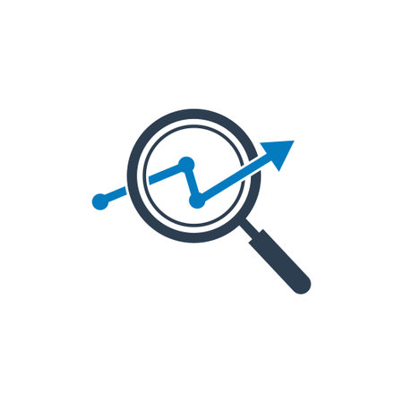Business Analysis Icon. With Magnifying Glass and Graph Symbols. Editable Flat Vector Illustration.のイラスト素材