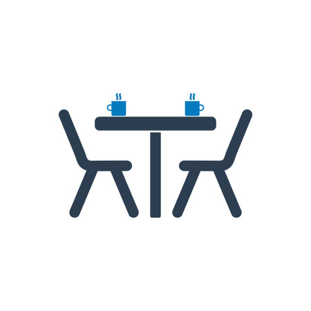 Business Meeting Place Icon. With Table, Chair and Coffee Mug Symbols. Editable Flat Vector Illustration.のイラスト素材