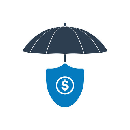 Financial Insurance Icon. With Dollar, Umbrella and Shield Symbols. Editable Flat Vector Illustration.のイラスト素材