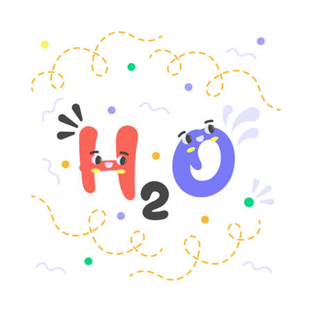 H2o vector sticker, education modern simple flat design isolated on white background.のイラスト素材