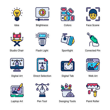 digital art and photography icon set isolated on white backgroundのイラスト素材