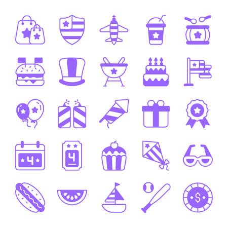 USA day celebration national symbols, isolated on white background, set for independence dayのイラスト素材