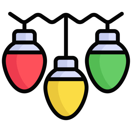 decoration lights vector colored outline icon. Hindu festival, Hindu celebration icon,のイラスト素材