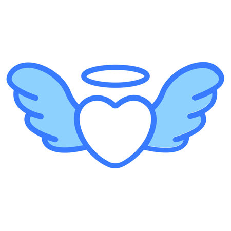 flying hart, wings, angle Icon, simple design blue line icon.のイラスト素材
