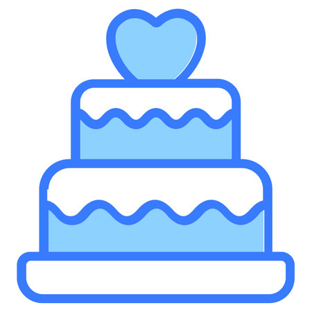 heart cake, food Icon, simple design blue line icon.のイラスト素材