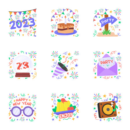 Happy new year 2023 stickers design in modern and trendy styleのイラスト素材