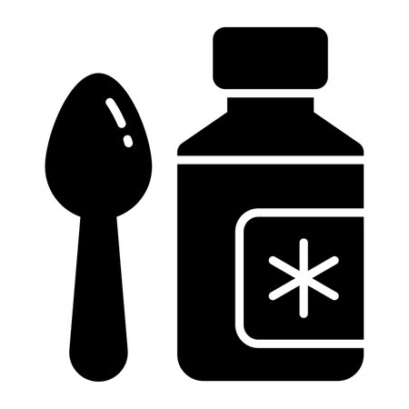 Spoon with syrup bottle denoting healthcare and medical iconのイラスト素材
